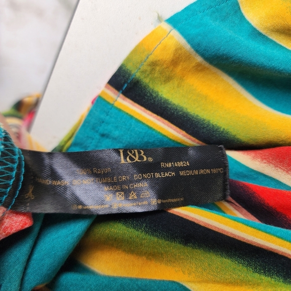 L&B Lucky & Blessed Women’s Colorful Striped Maxi Dress Button Up Short Sleeve M - Picture 15 of 15